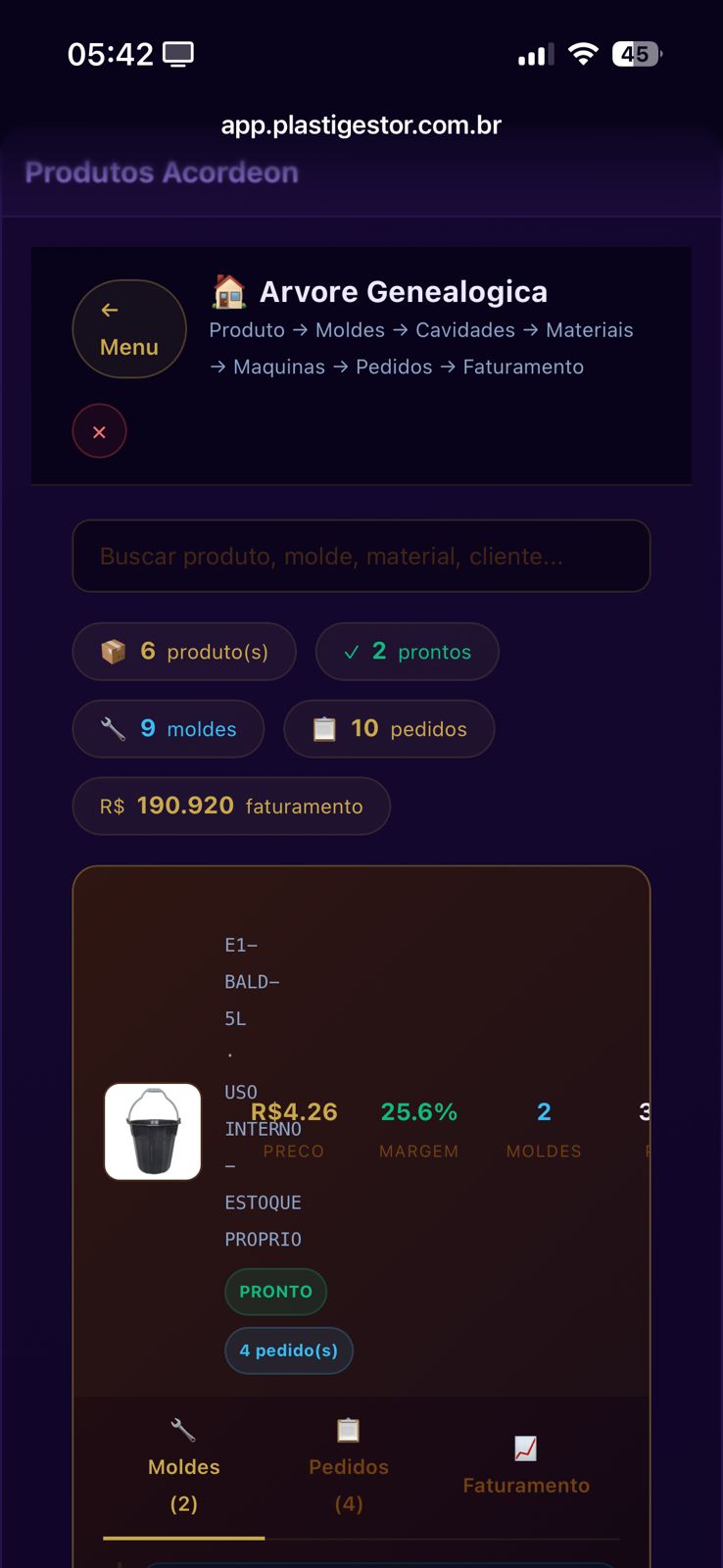 Rastreabilidade completa — do lote de resina ao produto final